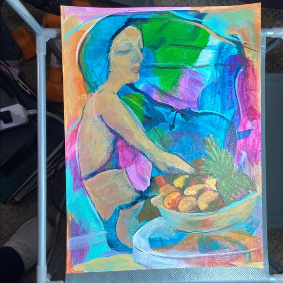Original Art Work, Vibrant Acrylic Abstract Woman with Blue and Green Accents - Picture 7 of 14